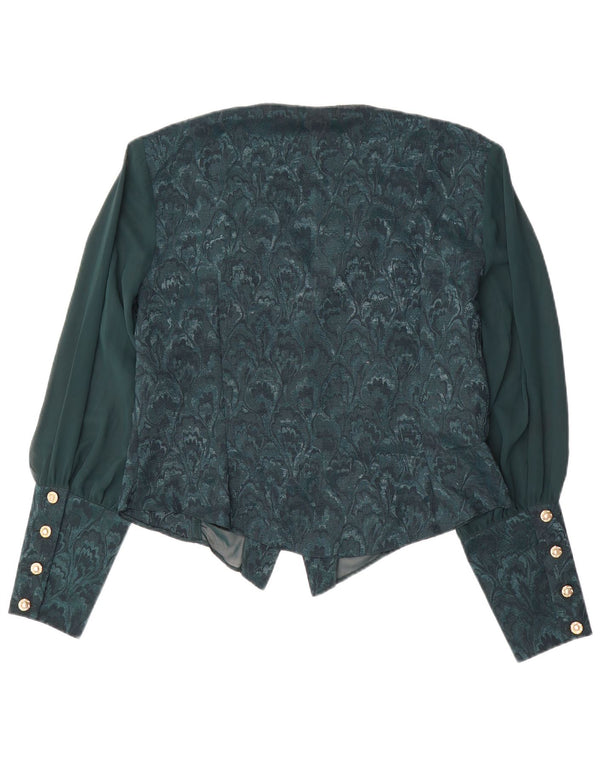 Blusa feminina VINTAGE UK 18 XL verde floral poliéster