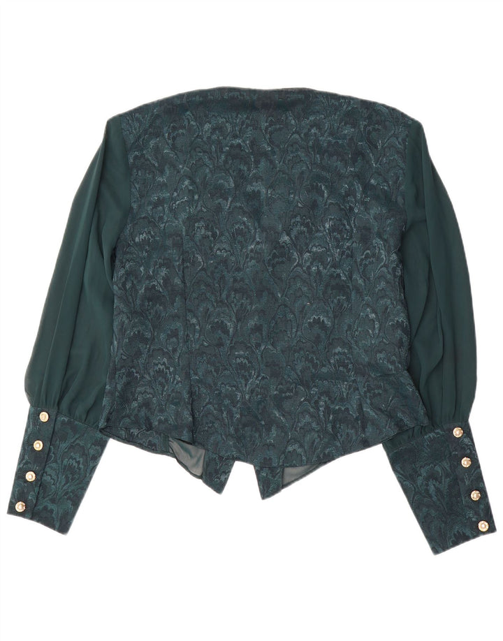 Blusa feminina VINTAGE UK 18 XL verde floral poliéster