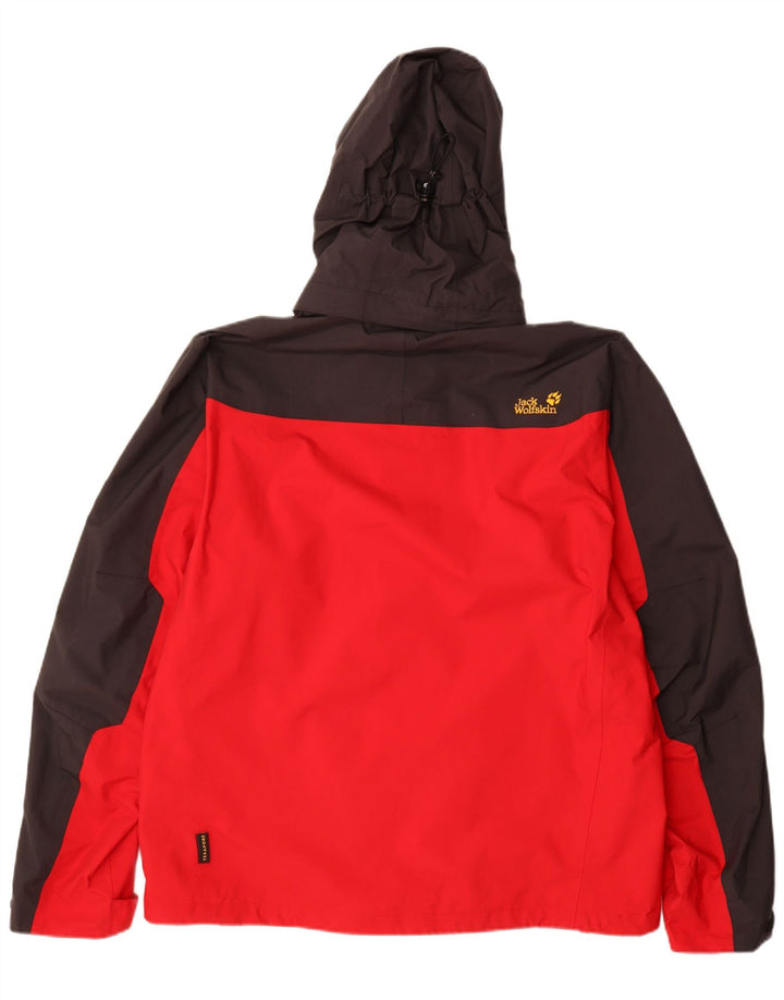 Jaqueta de chuva masculina JACK WOLFSKIN com capuz Reino Unido 40/42 grande bloco colorido vermelho