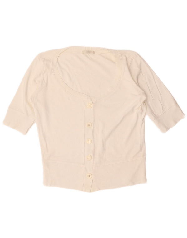 Suéter cardigã feminino de manga curta Marks & Spencer Reino Unido 12 médio branco