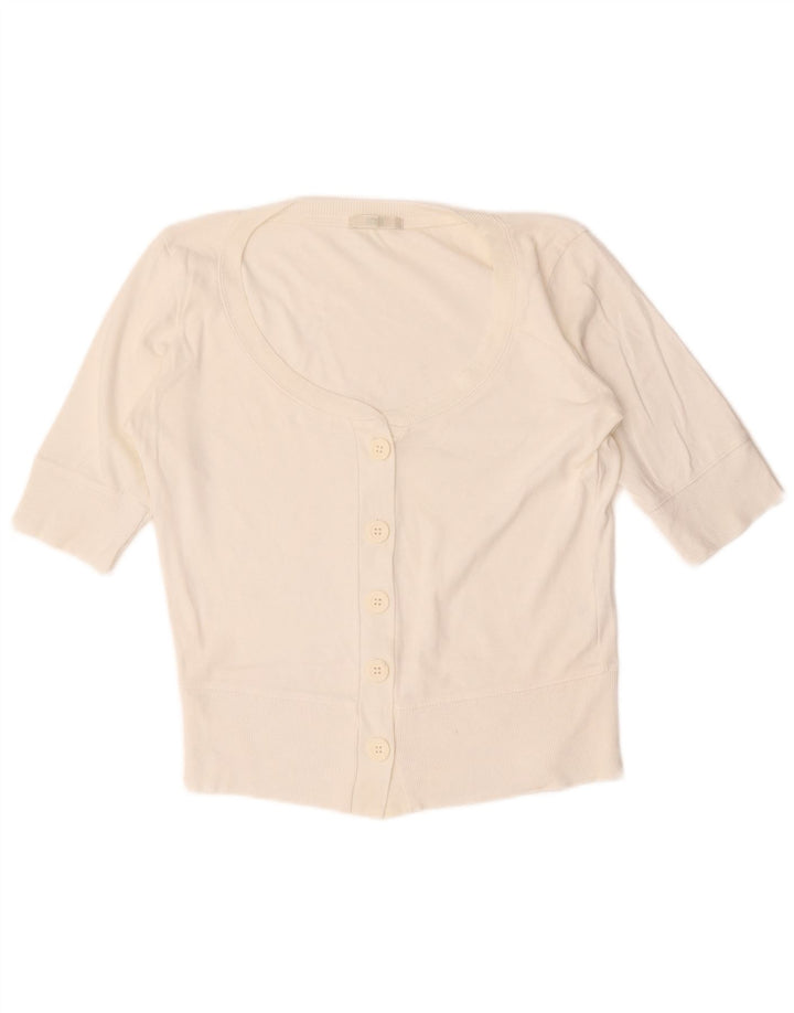 Suéter cardigã feminino de manga curta Marks & Spencer Reino Unido 12 médio branco