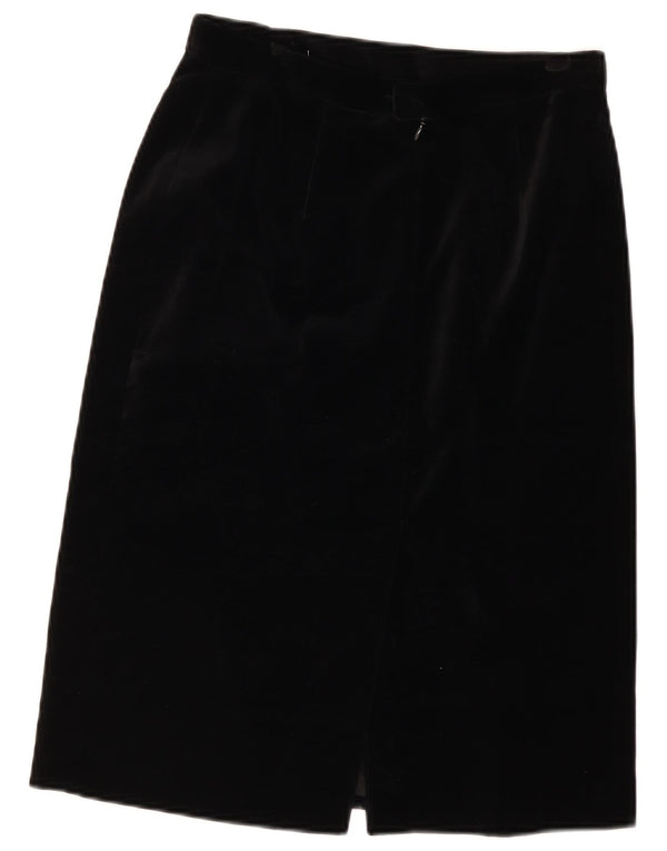 Saia reta de veludo feminina vintage IT 44 médio W28 algodão preto