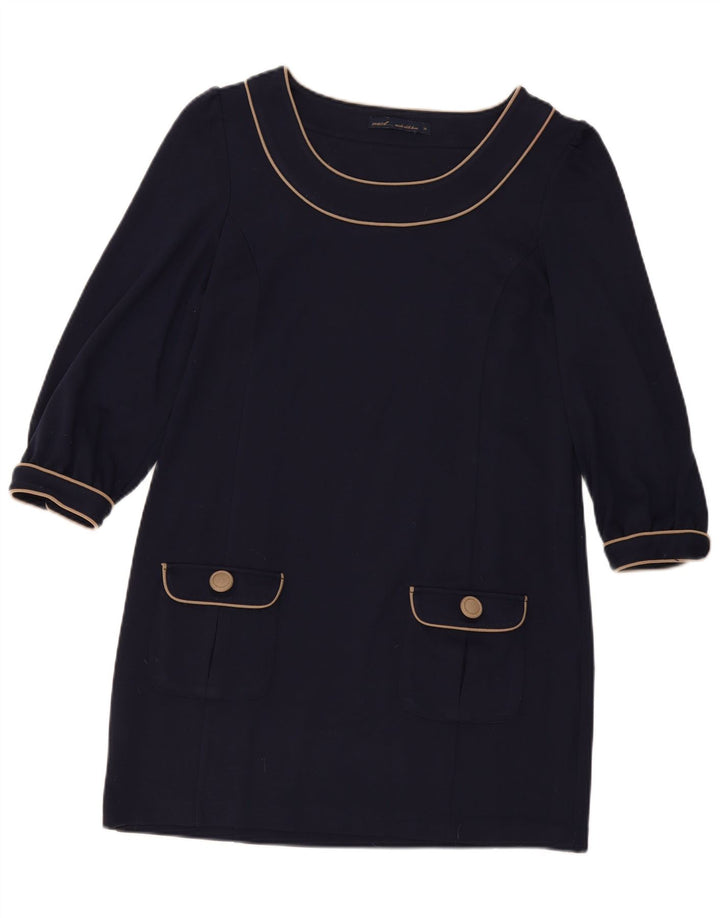 Próximo Vestido feminino manga 3/4, UK 14, grande, azul marinho, poliéster