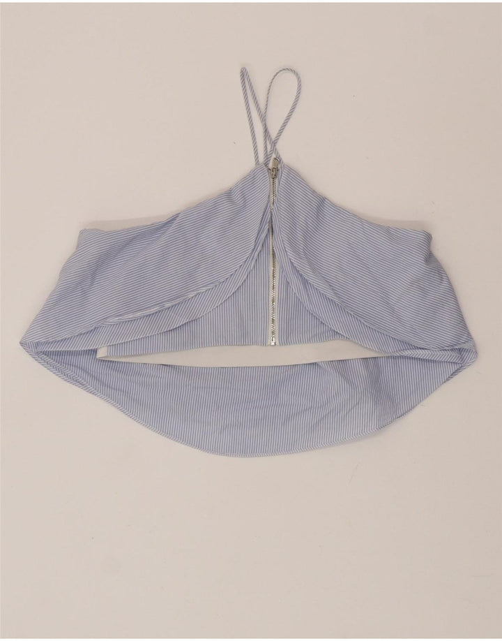 Zara Womens Crop Halter Top UK 12 Médio Azul Listrado