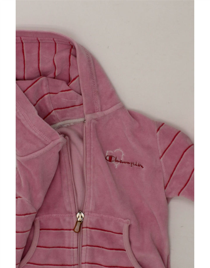 CHAMPION Baby Girls Zip Hoodie Sweater 9-12 Months Pink Striped Vintage Champion and Second-Hand Champion from Messina Hembry 