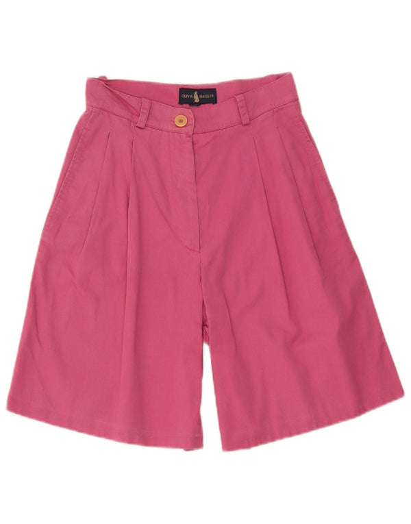 Olivia Hassler Shorts feminino de cintura alta com pregas casuais W24 XS rosa