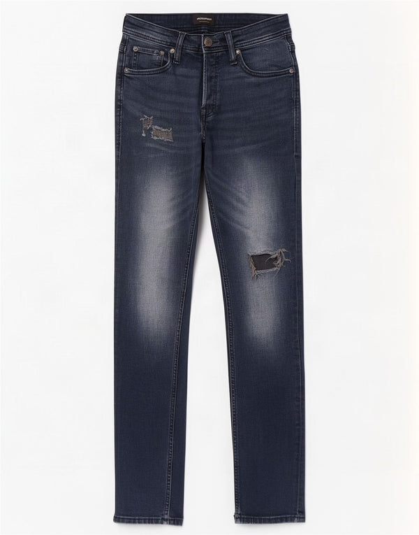 Jack & Jones Mens GLENN Distressed Slim Jeans W27 L32 Azul Algodão