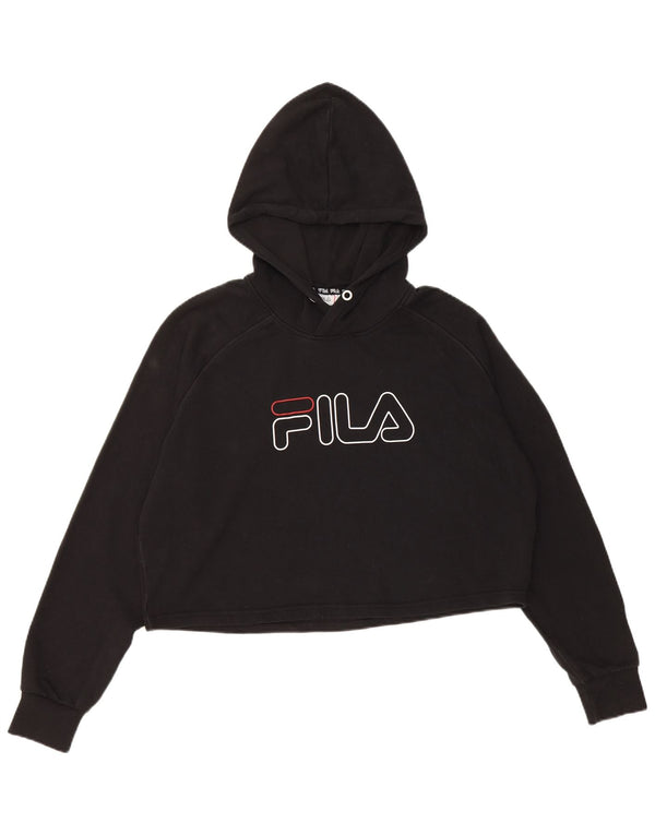 Fila Womens Crop Graphic Oversized Hoodie Jumper Reino Unido 14 Médio Preto