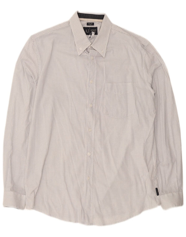 Camisa masculina Armani Jeans Comfort Fit grande algodão xadrez branco