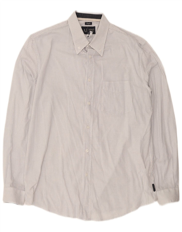 Camisa masculina Armani Jeans Comfort Fit grande algodão xadrez branco