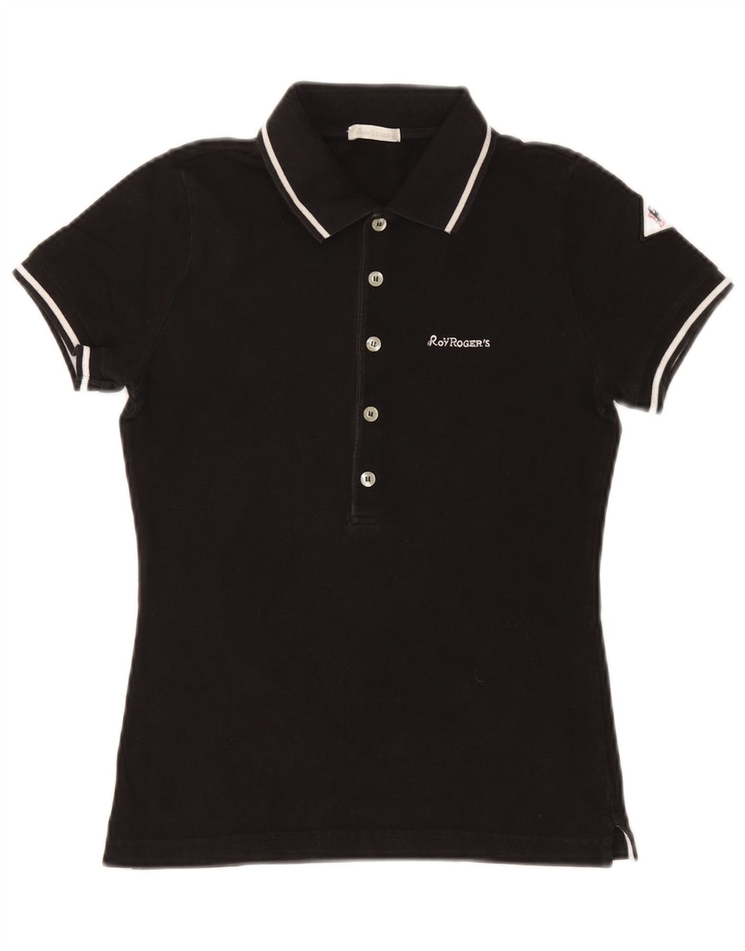 Camisa polo feminina Roy Rogers Reino Unido 12 algodão preto médio