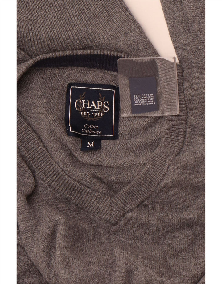 Suéter masculino CHAPS com decote em V de algodão cinza médio