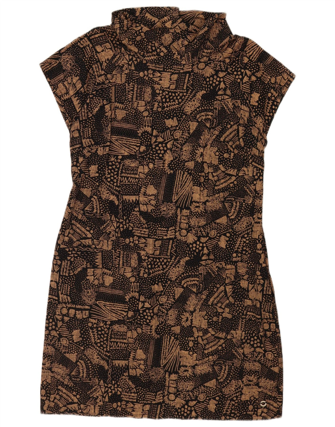 Vestido bainha feminino Skunkfunk Reino Unido 12 algodão geométrico marrom médio
