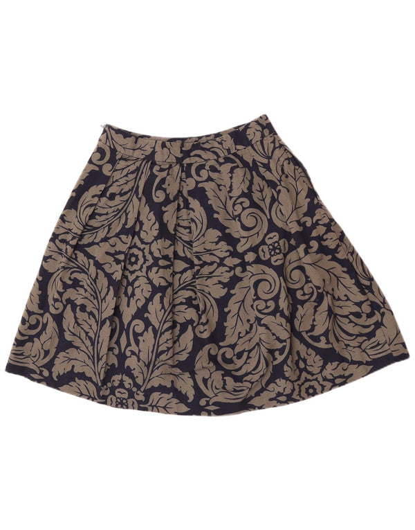 Boden Saia feminina plissada em linha A Reino Unido 8 pequena W27 algodão paisley azul marinho
