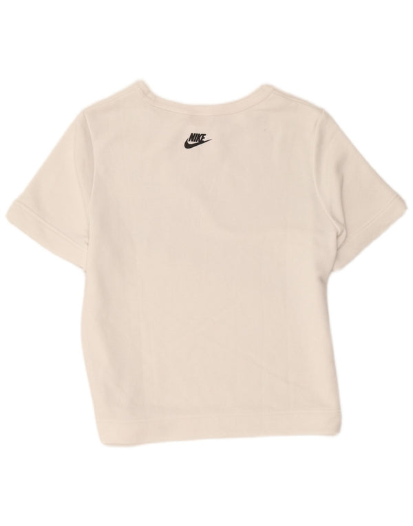 Suéter Nike feminino gráfico de manga curta com capuz UK 14 médio branco
