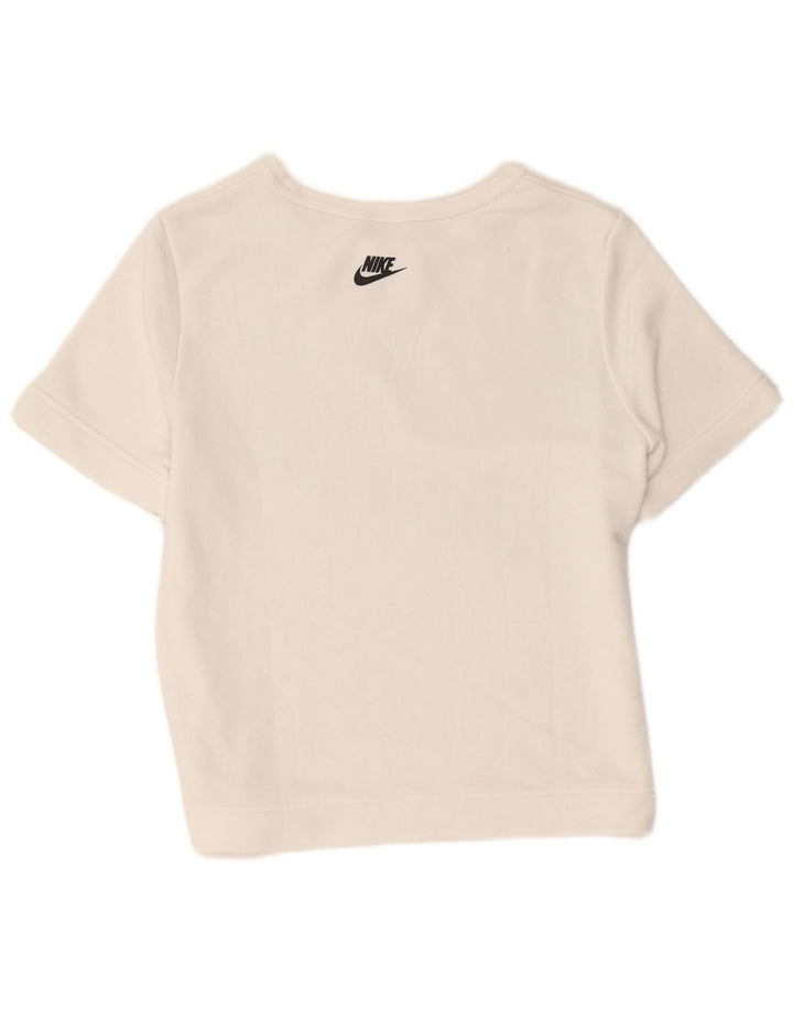 Suéter Nike feminino gráfico de manga curta com capuz UK 14 médio branco
