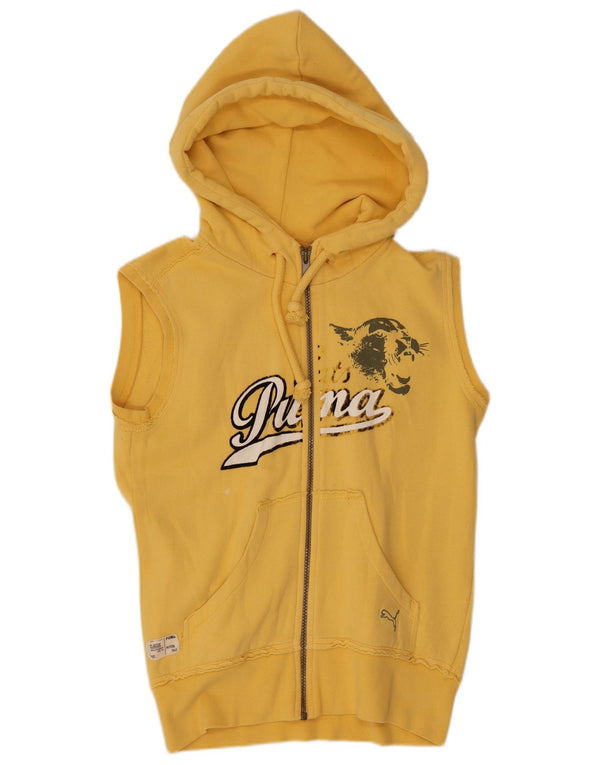 Suéter feminino Puma com capuz e zíper gráfico sem mangas Reino Unido 8 pequeno algodão amarelo