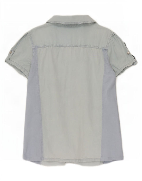 Camisa jeans feminina de manga curta Guess UK 12 azul médio Tencel