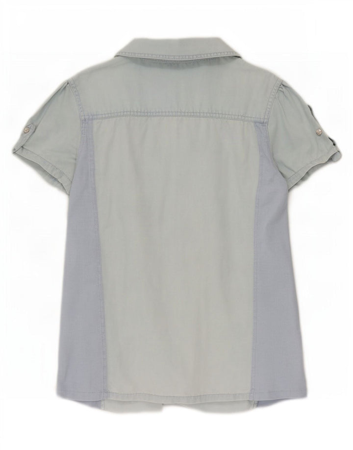 Camisa jeans feminina de manga curta Guess UK 12 azul médio Tencel