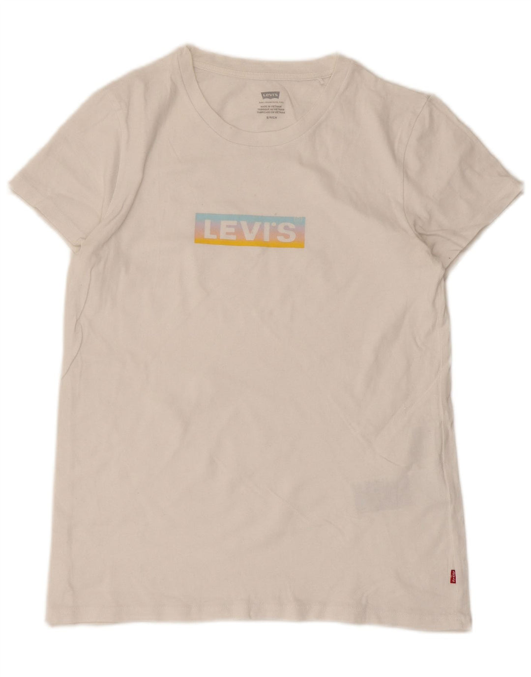 Camiseta feminina gráfica Levi's UK 8 pequena algodão branco