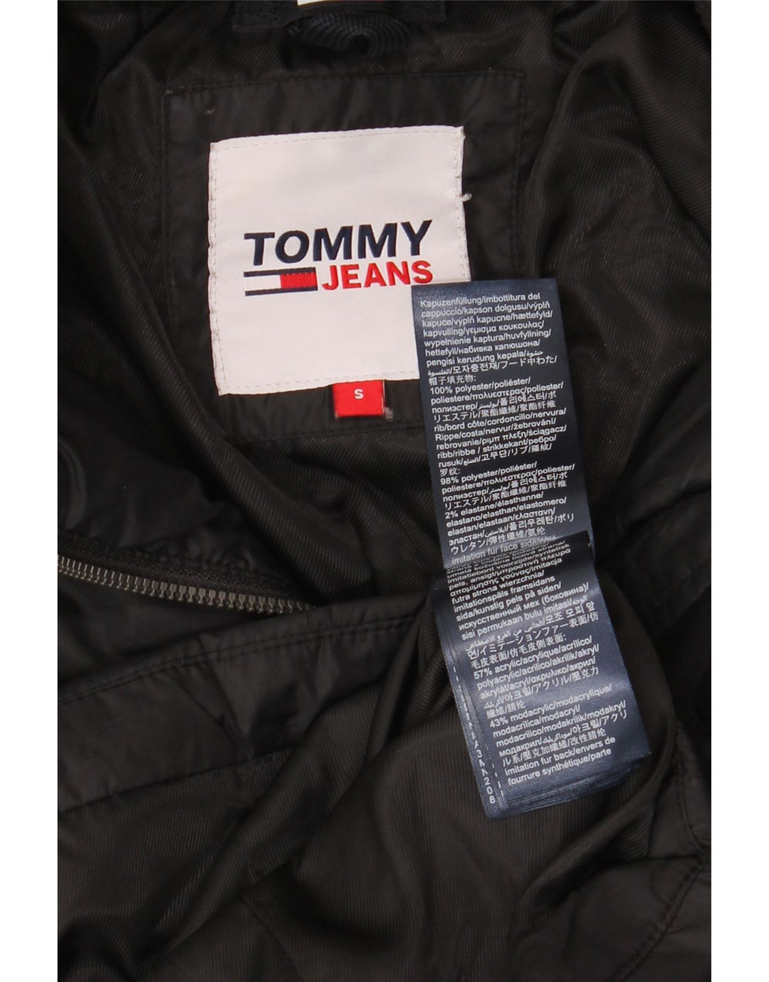 Casaco acolchoado com capuz feminino Tommy Hilfiger Reino Unido 10 pequeno poliéster preto