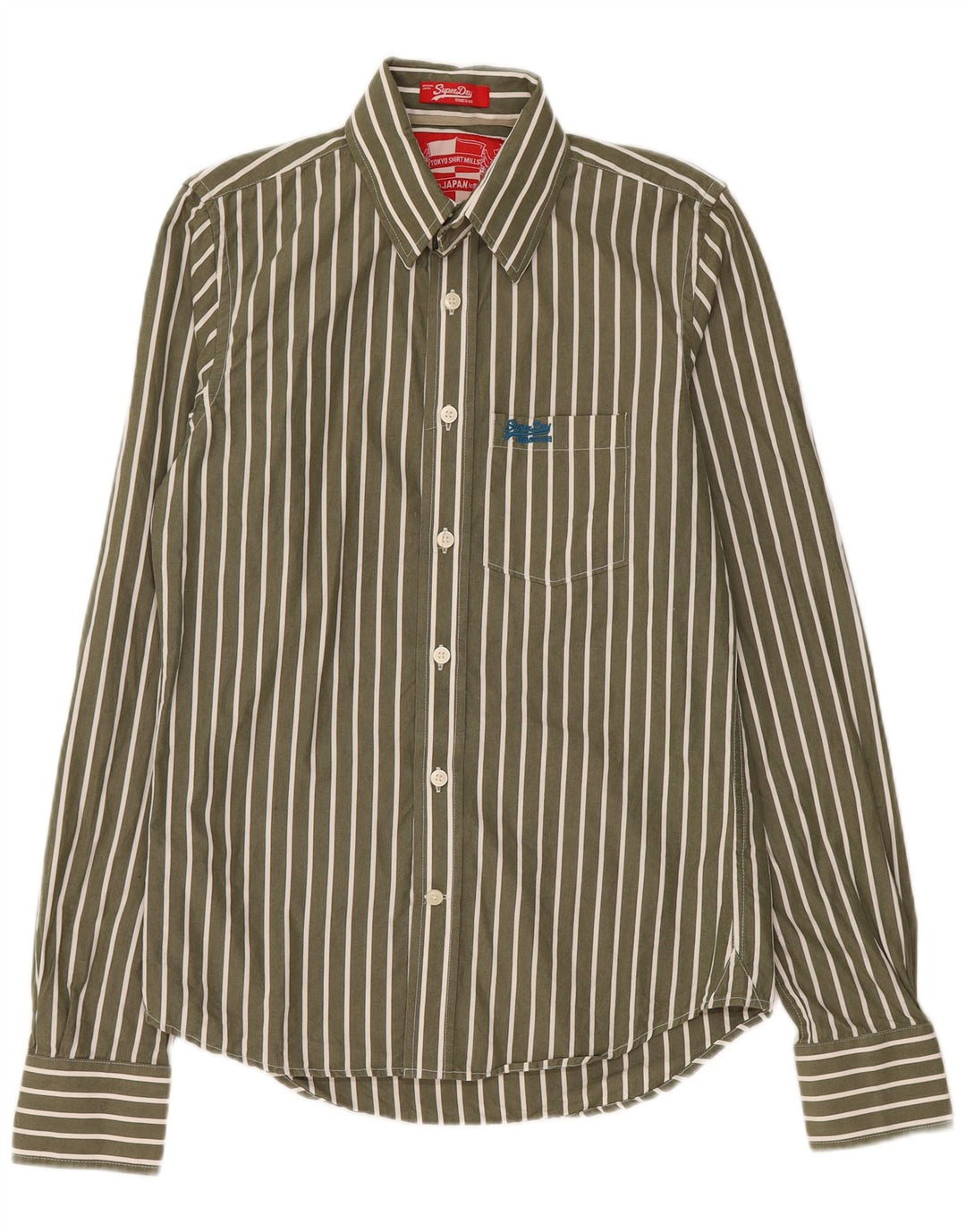 Camisa masculina SUPERDRY de algodão listrado cáqui médio