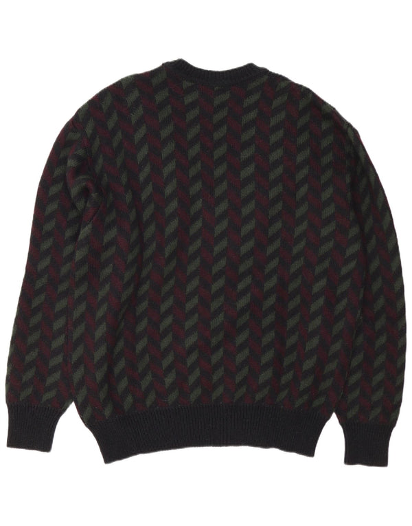 Suéter masculino vintage com gola redonda IT 54 XL preto geométrico