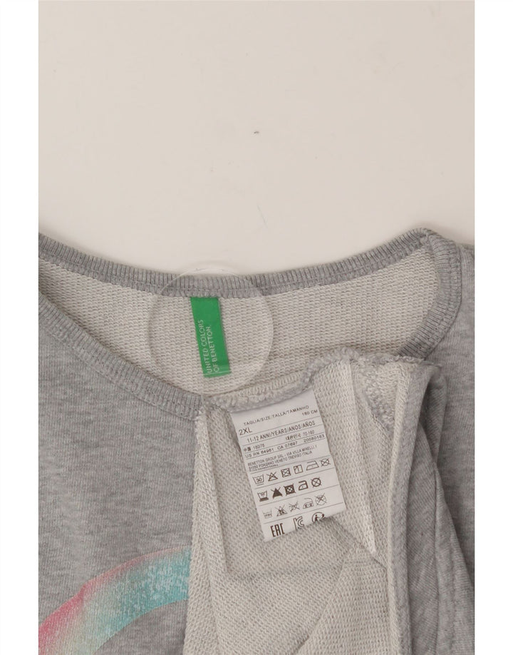 BENETTON Girls Graphic Sweatshirt Jumper 11-12 Years 2XL Grey Cotton Vintage Benetton and Second-Hand Benetton from Messina Hembry 