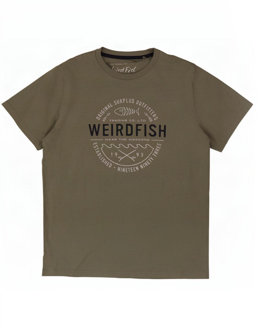 Camiseta gráfica masculina Weird Fish Top grande de algodão cáqui
