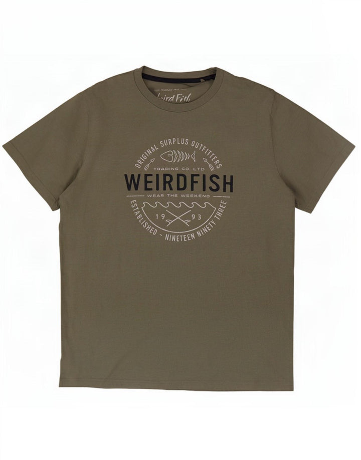 Camiseta gráfica masculina Weird Fish Top grande de algodão cáqui