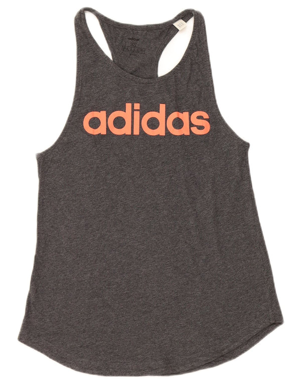 ADIDAS Womens Graphic Vest Top UK 4/6 XS Cinza Algodão