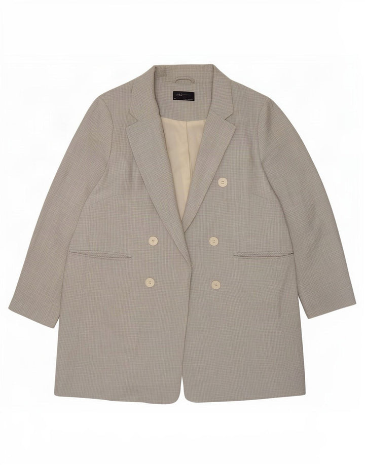 Casaco feminino Marks & Spencer com peito duplo UK 20 2XL poliéster xadrez azul