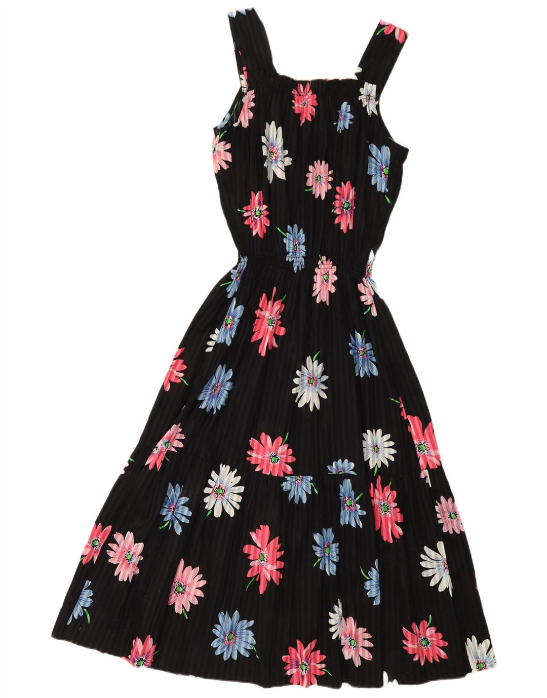 Vestido de verão feminino vintage Reino Unido 12 médio preto floral