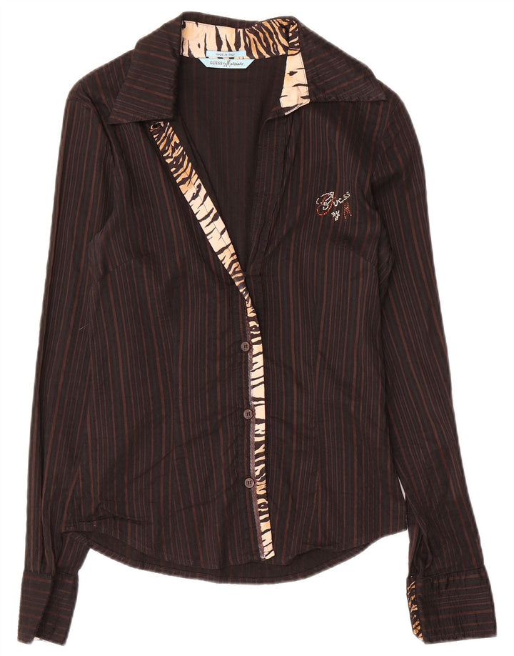 Camisa feminina Guess By Marciano IT 42 listrada marrom médio