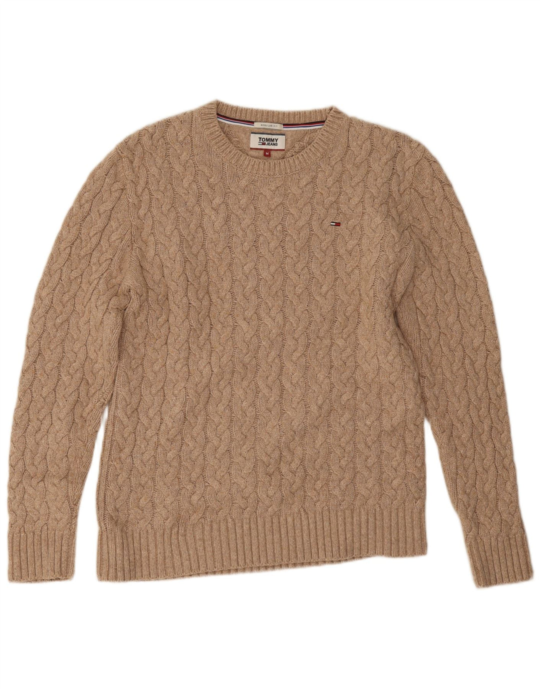 Suéter masculino Tommy Hilfiger regular fit com gola redonda bege médio