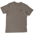 Camiseta masculina Patagonia Regular Fit com estampa gráfica de algodão manchado cinza médio