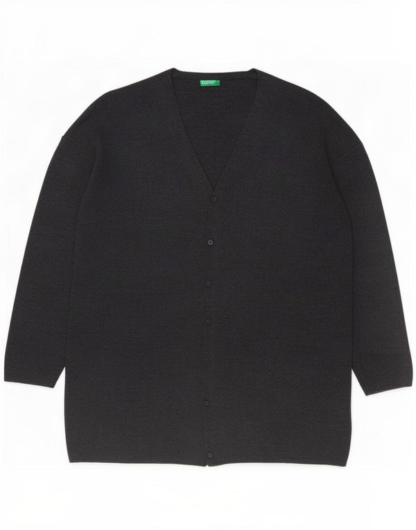 Suéter cardigã oversized feminino Benetton Reino Unido 16 grande lã cinza