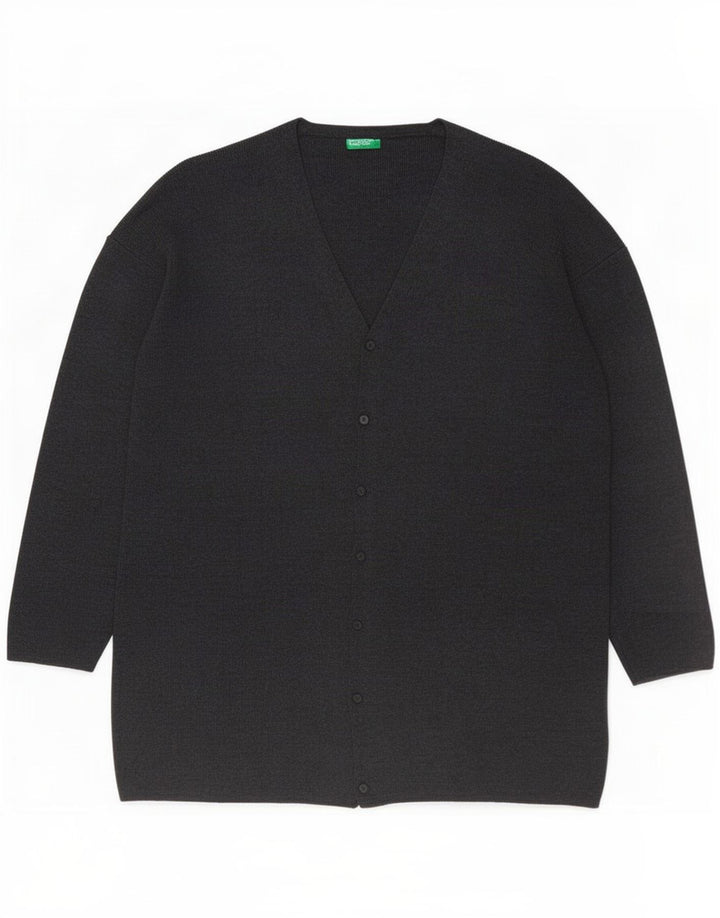 Suéter cardigã oversized feminino Benetton Reino Unido 16 grande lã cinza