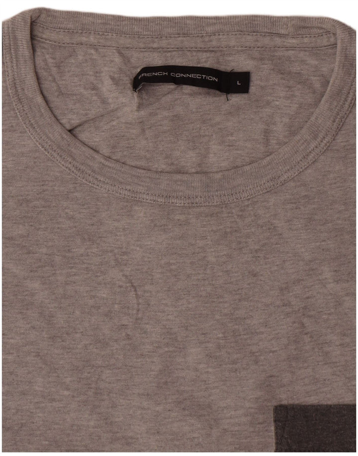 Camiseta masculina French Connection Top grande algodão cinza