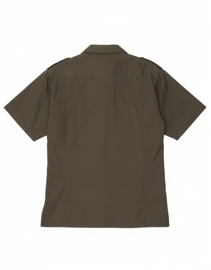 ESSE EMME Camisa militar masculina de manga curta de algodão cáqui médio