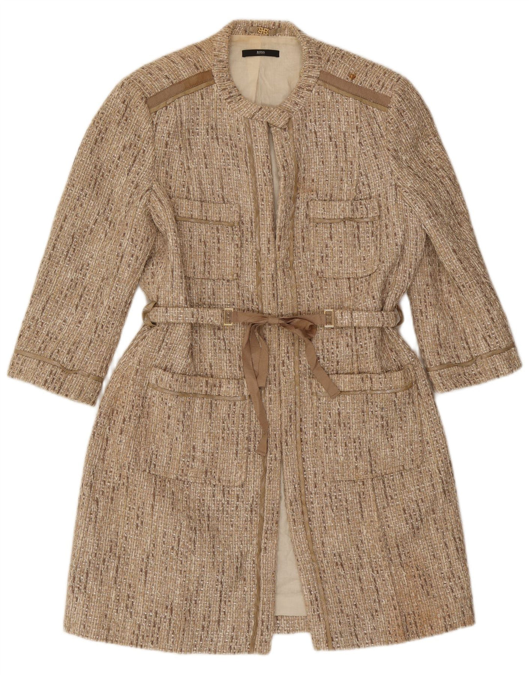 Sobretudo feminino Hugo Boss UK 14 algodão bege médio