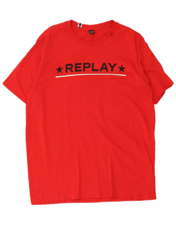 Camiseta gráfica masculina Replay Top XL algodão vermelho