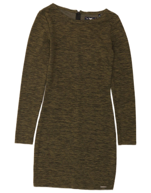 Vestido feminino Superdry manga comprida com bainha UK 4 XS Khaki Flecked Viscose