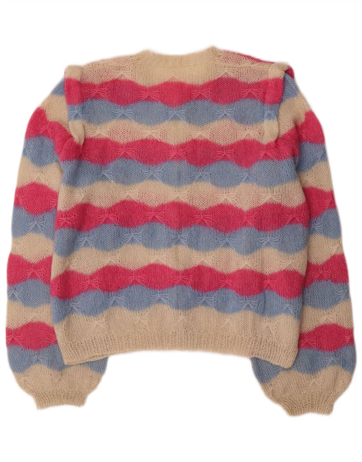 Suéter cardigã feminino vintage VINTAGE, grande, listrado rosa, Reino Unido 16