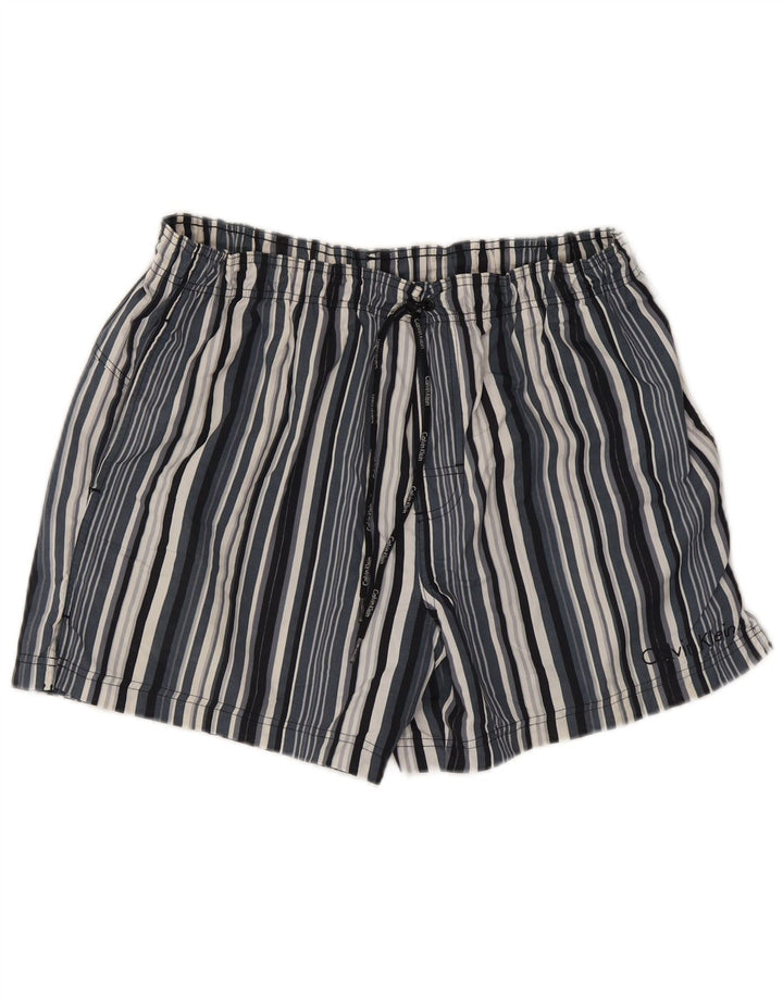 Shorts de natação masculino Calvin Klein grande poliéster listrado azul