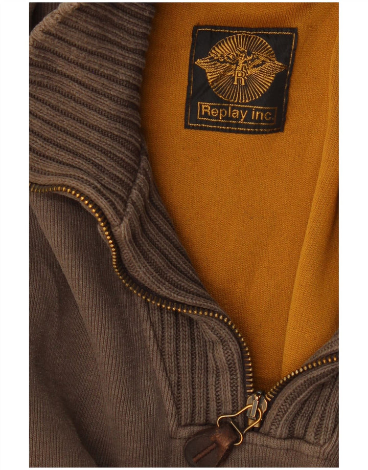 Suéter masculino REPLAY com zíper e gola cinza médio