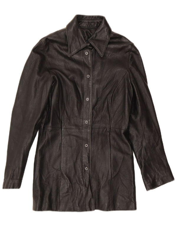 Jaqueta de couro feminina vintage UK 10 pequena preta