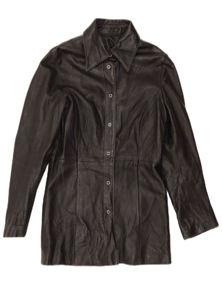 Jaqueta de couro feminina vintage UK 10 pequena preta