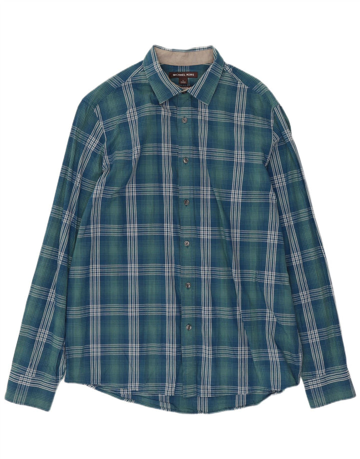 Camisa masculina Michael Kors Classic Fit grande algodão xadrez azul