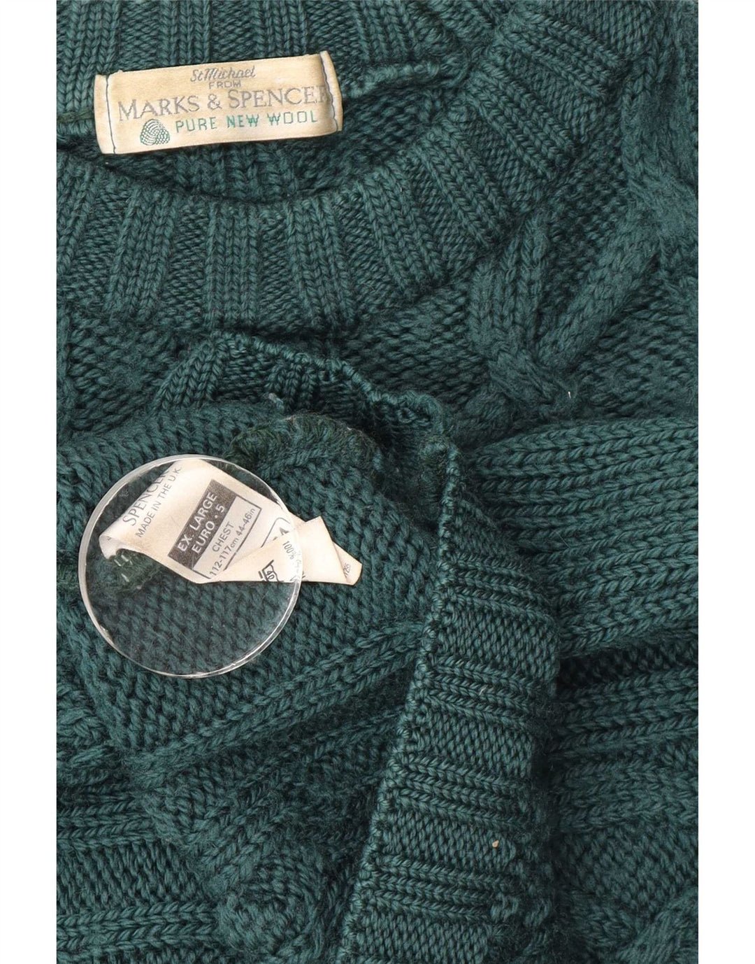 Suéter masculino Marks & Spencer com gola redonda XL verde lã nova